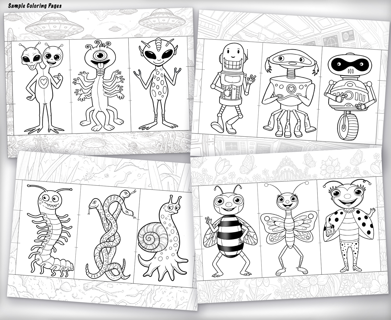 Inside pages of the Color Then Build Your Own Character kids activity and coloring book