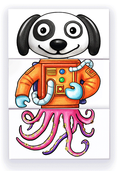 Animated example of mix-and-match illustrated characters for kids